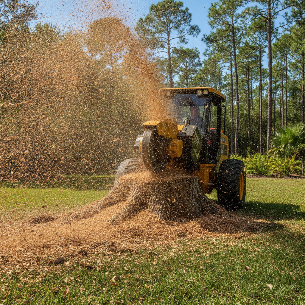 Stump grinding in progress